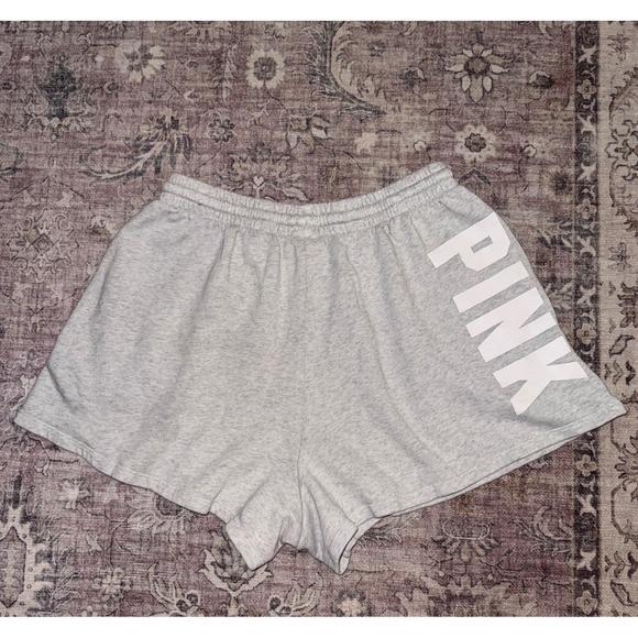 PINK Victoria's Secret Pants - Victoria's Secret PINK Gray Campus Fleece Lounge Shorts Logo Pockets Size Large